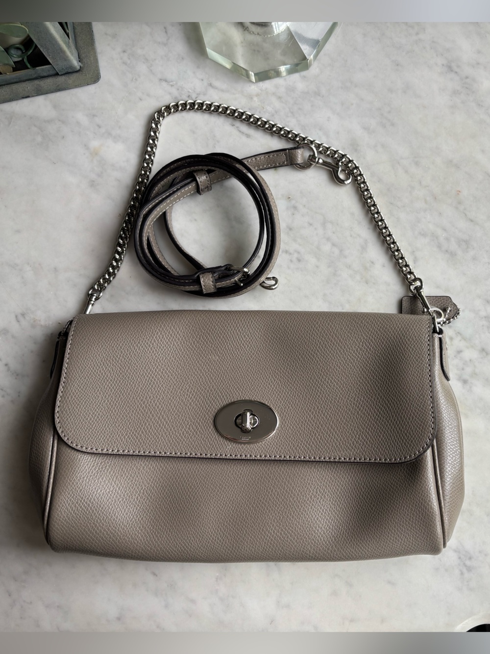Coach Taupe Leather Clutch/Shoulder Bag with Turn-Lock Closure and Two Straps - Picture 2 of 12